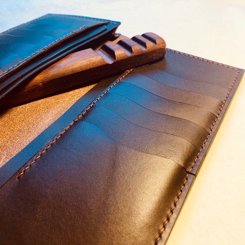 Brown Handcrafted Cowhide Genuine Leather Men's Long Bifold Premium Wallet